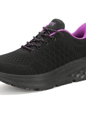 Women's Purple Non Slip Work Shoes Water Canva Resistant Walking Sneakers Shoes